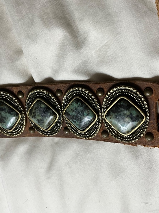 Vintage Leather and Stone Belt/Hat Belt main image 4
